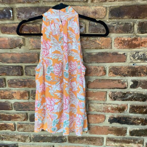 RACHEL Rachel Roy Orange Floral Sleeveless Keyhole Top Women's Size Small - Picture 6 of 6